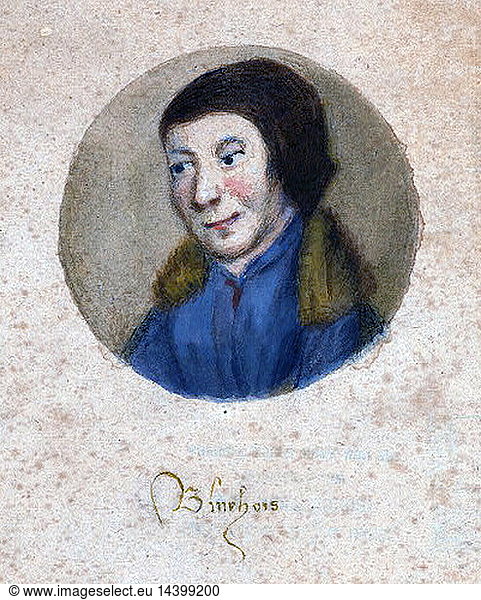 Painting of Gilles Binchois  (c. 1400 – September 20  1460). A highly influential Franco-Flemish composer  one of the earliest members of the Burgundian School  and one of the most famous composers of the early 15th century. His works were cited  borrowed and used as source material more often than those by any other composer of the time.