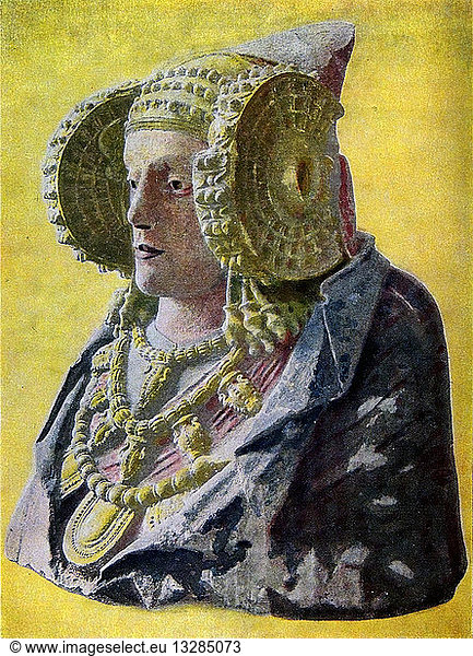 Painting Of The Bust Of The Iberian Priestess Called The Lady Of Elche ...