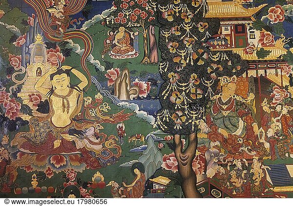 Paintings in the Tibetan Monastery at Bodh Gaya  Bihar  India  Asia