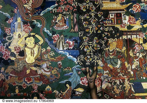 Paintings in Tibetan Buddhist Monastery at Bodhgaya  Bihar  India  Asia