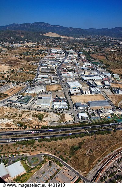 Palma de Mallorca  southeast view  Industrial zone Can Valero  Ma-20 Highway in front  Mallorca  Balearic Islands  Spain