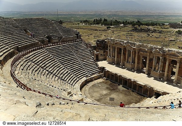 Pammunkale Turkey - June 01 2016: Unknown tourists at the site of ancient amphitheatre in the Pammunkale area.