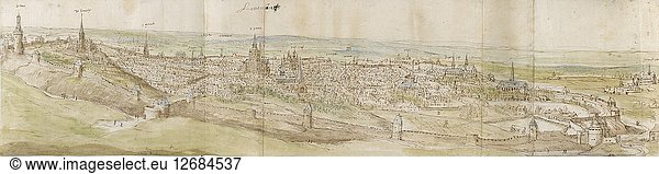 Panoramablick auf Leuven von Nordwesten  um 1550-1570. Künstler: Anthonis van den Wyngaerde.