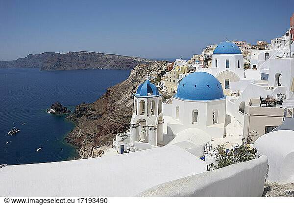 Panoramablick von oben santorini  Griechenland