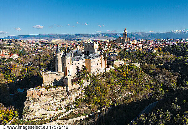 Panoramic aerial view of the Alcazar of Segovia  Spain