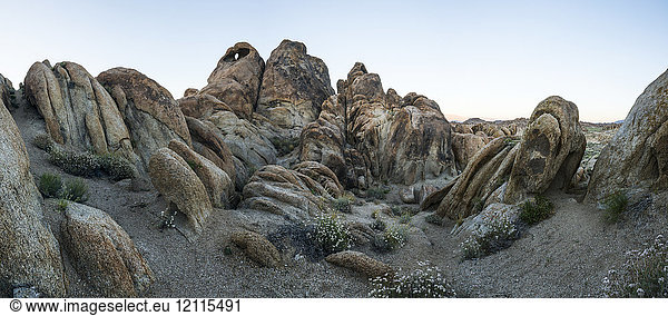 Panoramic of the Alabama Hills after sunset; California  United States of America
