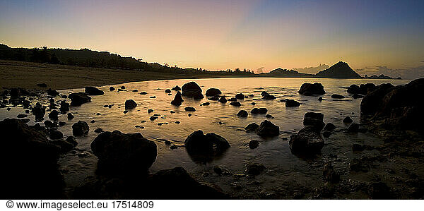 Panoramic Photo of Sunrise at Kuta Beach  Kuta Lombok  West Nusa Tenggara  Indonesia  Asia  background with copy space