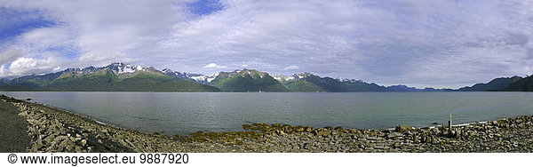 Panoramic view from Seward from across Resurrection Bay to the Kenai Mountains  Kenai Peninsula  Southcentral Alaska  Summer