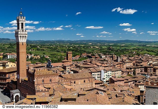 Panoramic view from the Siena cathedral on the rooftops of the medieval city of Siena  Tuscany  Italy.