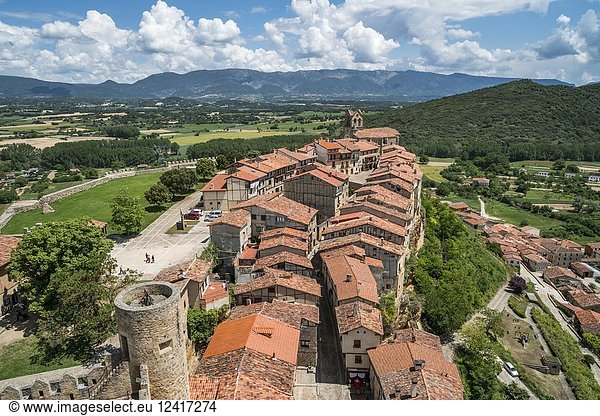 Panoramic view of a small town Frías  province of Burgos  Castile and Leon  Spain.