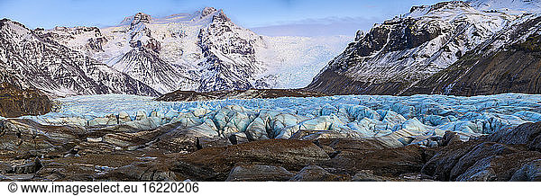 Panoramic view of glacier tongue  Iceland