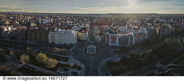 Panoramic View of León City at sunrise from aerial view
