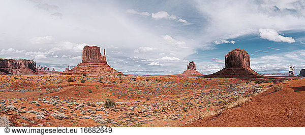 Panoramic View of Monument Valley with american flag