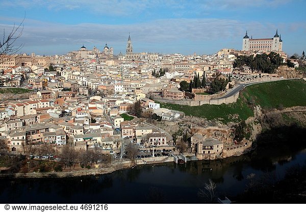 Panoramic View of the City and the Alcazar of Toledo  Spain