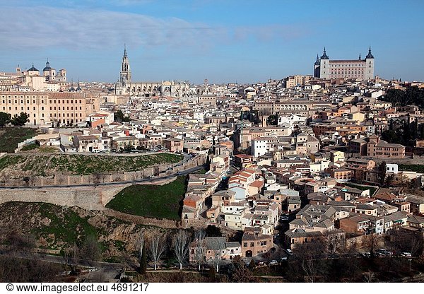 Panoramic View of the City and the Alcazar of Toledo  Spain