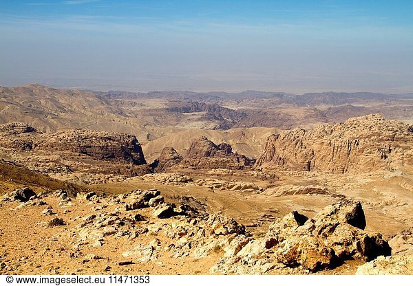Panoramic view of the desert from the Queens road thats runs from Petra to Wadi Rum desert  Jordan.