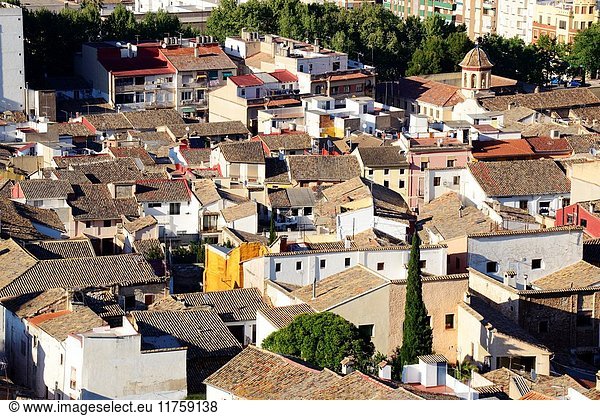 Panoramic view of the rooftops of the old city of Xativa  Jativa  Valencia  Spain