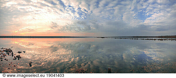 Panoramic view of the salt lake at sunset