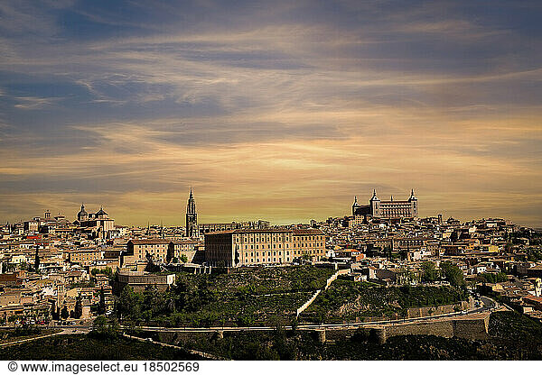 Panoramic view of Toledo at sunset