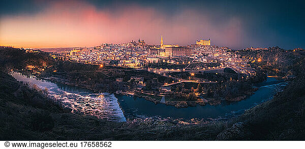 Panoramic view of Toledo  Spain  at sunset