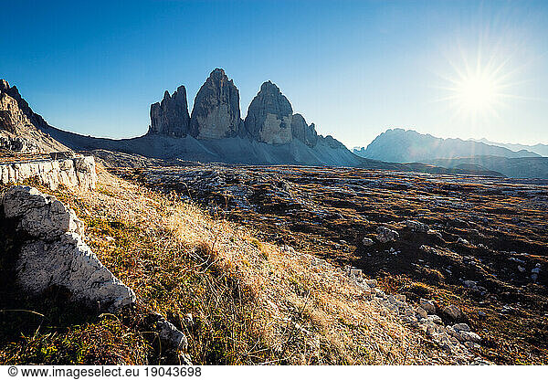 Panoramic view of Tre Cime nature park at sunny day