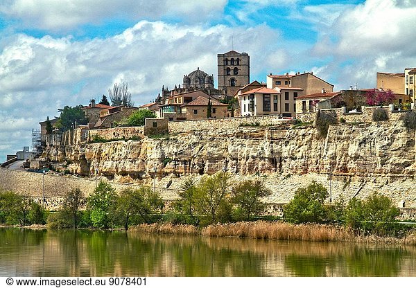 Panoramic view of Zamora  Cathedral and Duero River  Castile and Leon  Spain.