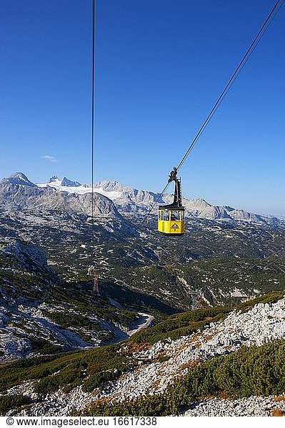 Panoramic view to the mountain station Gjaid and to the Hohen Dachstein  Dachstein massif  Krippenstein cable car  Obertraun  Salzkammergut  Upper Austria  Austria  Europe