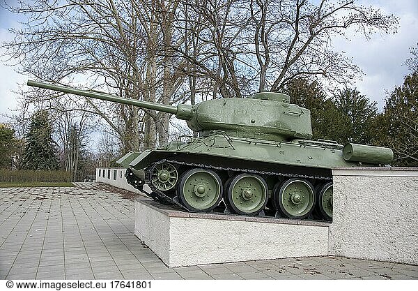 Panzer T-34  Sowjetischer Ehrenfriedhof  steht unter Denkmalschutz  Burg bei Magdeburg  Sachsen-Anhalt  Deutschland  Europa