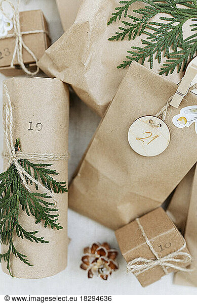 Paper bags with label's kept on carpet