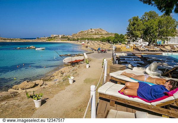Paraga Beach Hostel. Paraga Beach. Mykonos Island. Ciclades Islands. Greece.