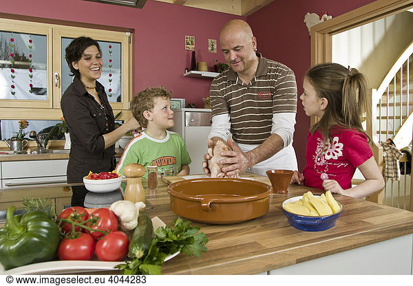 Parents  children  cooking together