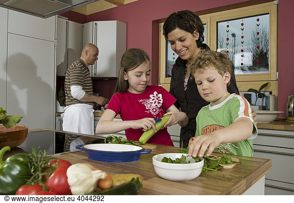 Parents  children  cooking together