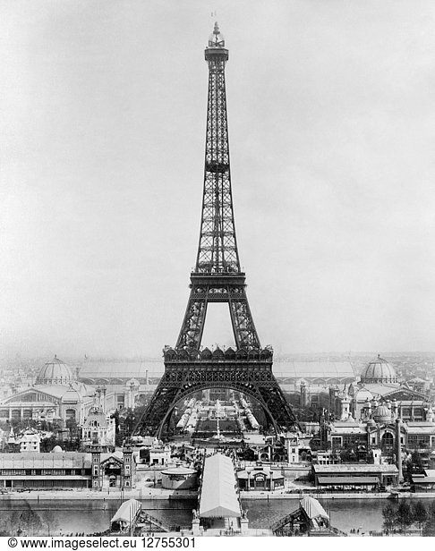 PARIS: EIFFEL TOWER  1889. A view of the Eiffel Tower and the exhibition buildings on the Champ de Mars during the Exposition Universelle of 1889 in Paris  France. Photograph  1889.