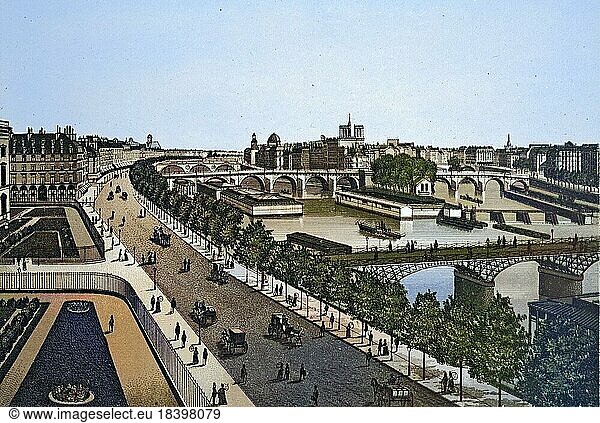 Paris  Pont des Arts en la Seine  Historischer Kupferdruck  ca 1890  Frankreich  Europa
