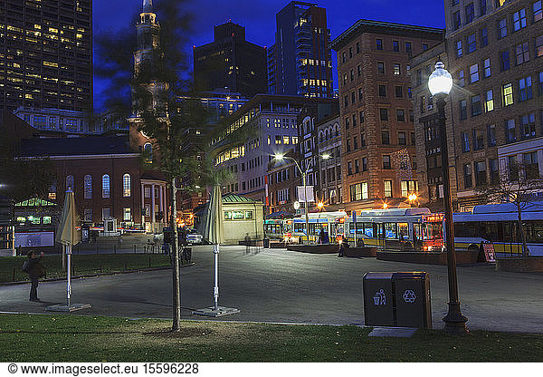 Park Street Station in der Abenddämmerung  Boston Common  Tremont Street  Boston  Massachusetts  USA