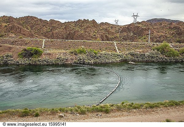 Parker Dam and Colorado River  California  Arizona border  USA.