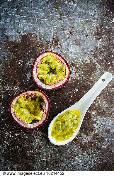 Passion fruit on spoon
