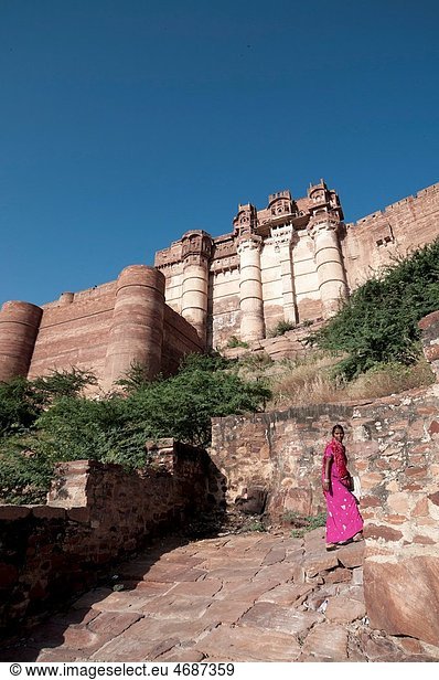 Path leading up to Mehrangarh Fort in Jodhpur Rajasthan India