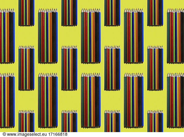 Pattern of rows of colorful pencils