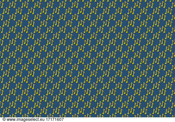 Pattern of yellow origami notes against blue background
