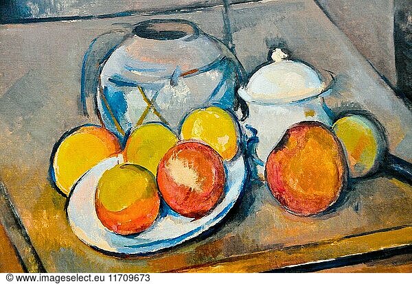 Paul Cezanne. Vase paille  sucrier  et pommes. 1893. Mus?e de l'Orangerie - Paris.