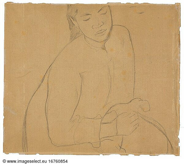 Paul Gauguin  1848–1903. Seated Tahitian Woman (related to the painting Te faaturuma [Reverie])  1891–1893. Charcoal on cream wove paper (discolored to tan)  555 × 480 mm.
Inv. No. 1944.578V 
Chicago  Art Institute.