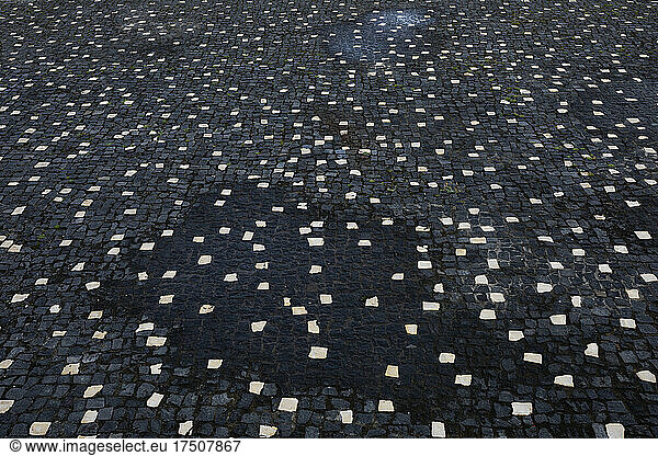 Pavement with black and white paving stones