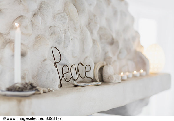 Peace sign on mantel