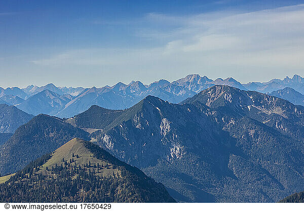 Peaks of Bavarian Prealps seen from summit of Benediktenwand