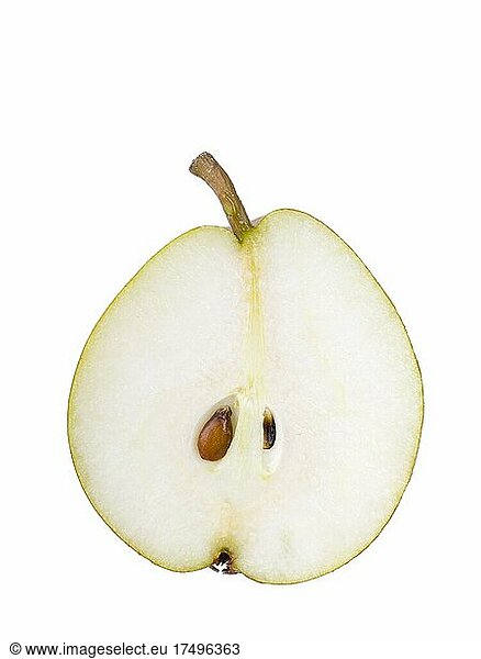 Pear variety Sechelsbirne  sectional view  halved