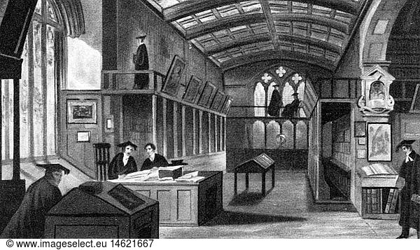 pedagogy  university  Bodleian Library  Oxford  drawing by R.W.Buss (1804 - 1875)  19th century  19th century  graphic  graphics  Great Britain  library  libraries  bookshelf  bookshelves  shelf  shelves  book  books  tables  table  reading  read  learning  learn  pedagogy  paedagogy  education  university  universities  historic  historical  people