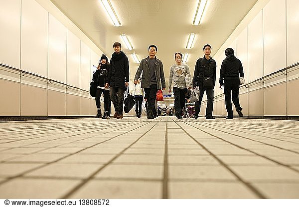 Pedestrian tunnel connecting MTR train stations in Hong Kong  Hong Kong  China.