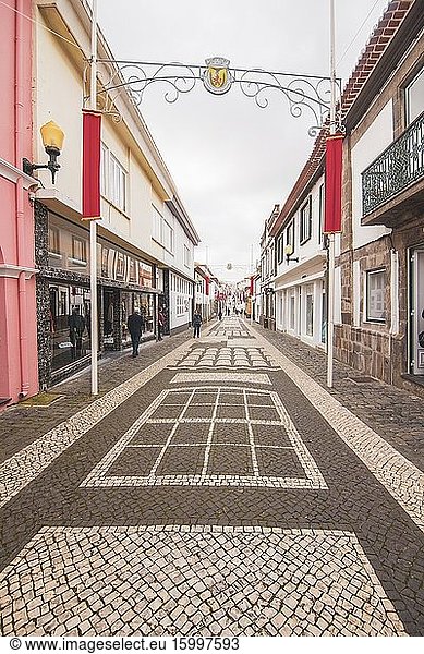 Pedestrian zone in Praia da Vitoria  Island of Terceira  Azores  Portugal.