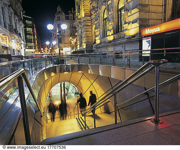 Pedestrians Go Down Steps To Underground; Bilbao  Spain